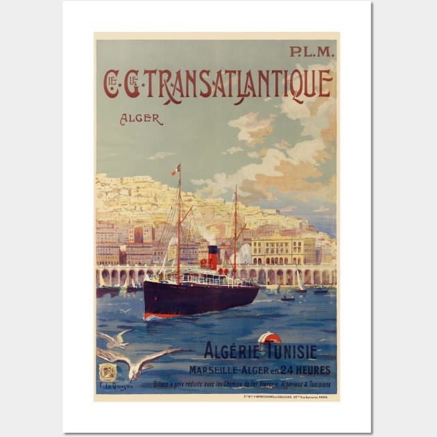 Transatlantique Alger Vintage Poster 1901 Wall Art by vintagetreasure